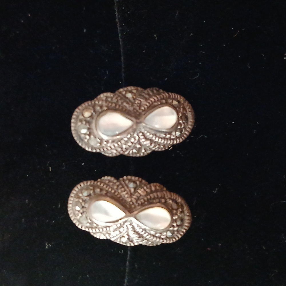 Vintage Sterling Silver Clip On Earings With Opal Stones